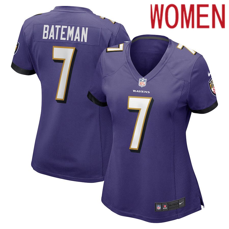 Women Baltimore Ravens #7 Rashod Bateman Nike Purple Game NFL Jersey->women nfl jersey->Women Jersey